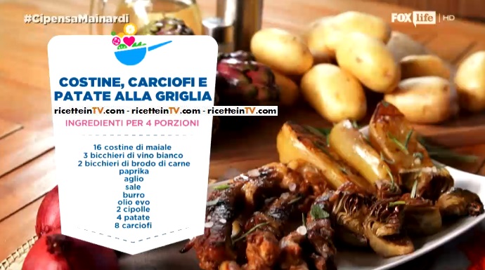 costine carciofi e patate alla griglia