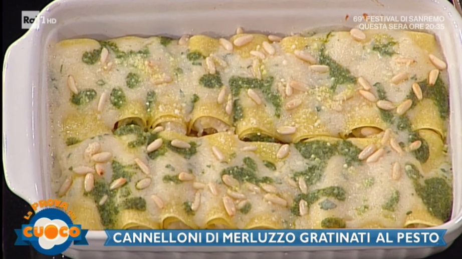 cannelloni di merluzzo gratinati al pesto di Diego Bongiovanni