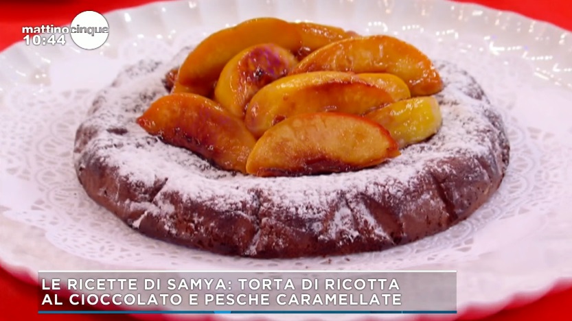 torta di ricotta al cioccolato e pesche di Samya