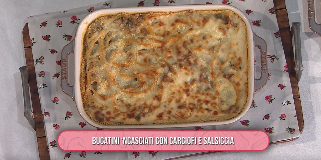 bucatini ncasciati con carciofi e salsiccia di Fabio Potenzano